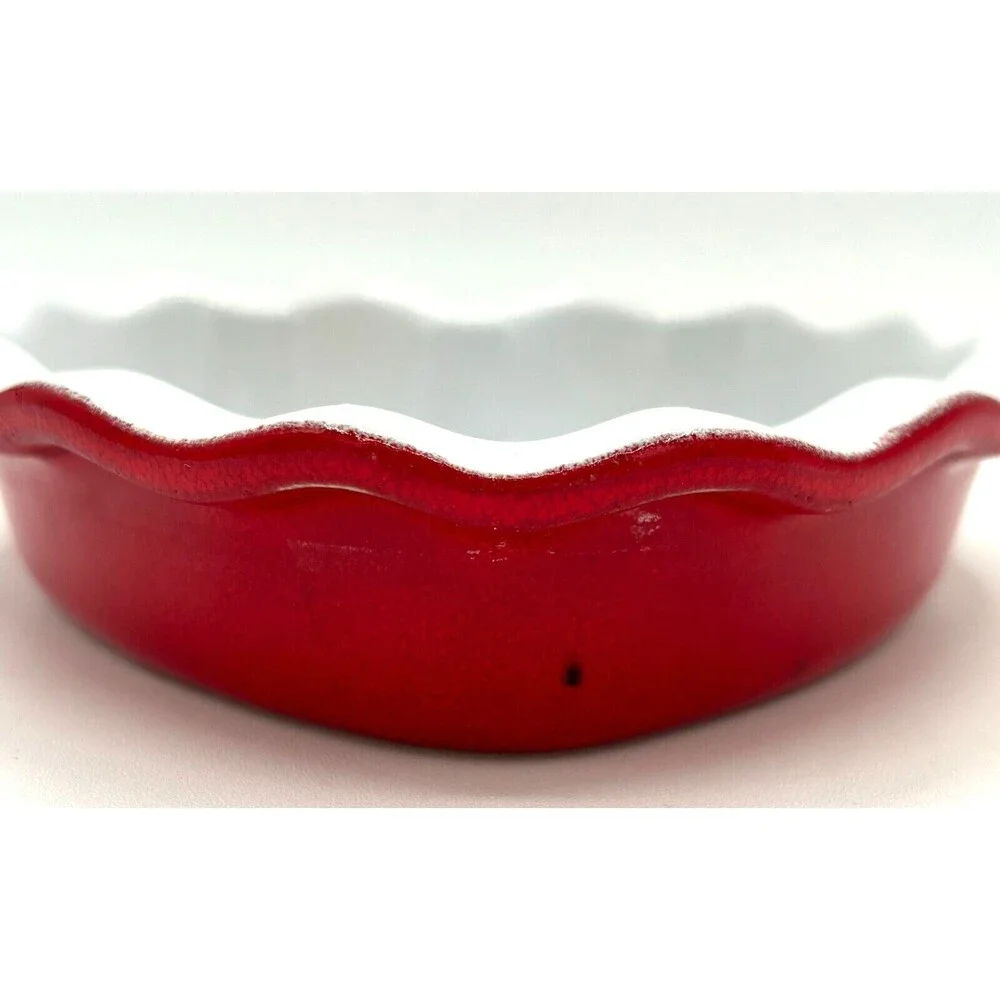 Emile Henry Red & White Heart Shape Ruffled Dish Made in‎ France 5 3/4” 61.49